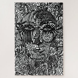 Schwarz-Weiß-Trippy-Line-Portrait