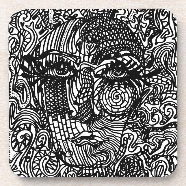 Schwarz-Weiß-Trippy-Line-Portrait Getränkeuntersetzer (Vorderseite)