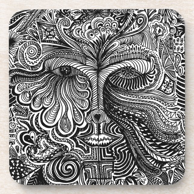 Schwarz-Weiß-Trippy-Line-Portrait Getränkeuntersetzer (Vorderseite)