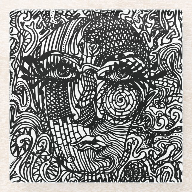 Schwarz-Weiß-Trippy-Line-Portrait Glasuntersetzer (Vorderseite)