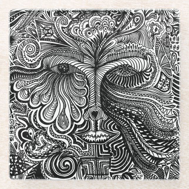 Schwarz-Weiß-Trippy-Line-Portrait Glasuntersetzer (Vorderseite)