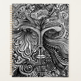Schwarz-Weiß-Trippy-Line-Portrait Planer