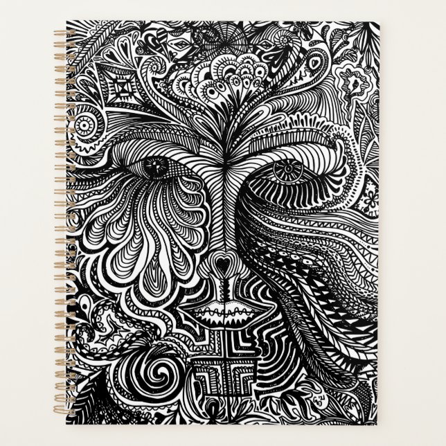 Schwarz-Weiß-Trippy-Line-Portrait Planer (Vorderseite)