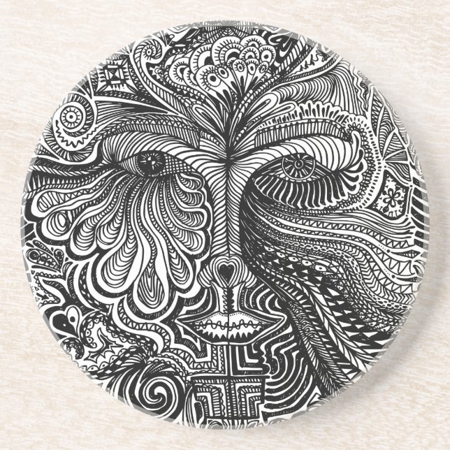 Schwarz-Weiß-Trippy-Line-Portrait Sandstone Getränkeuntersetzer (Vorne)