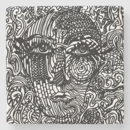Schwarz-Weiß-Trippy-Line-Portrait Steinuntersetzer
