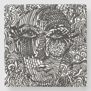 Schwarz-Weiß-Trippy-Line-Portrait Steinuntersetzer