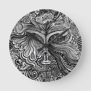 Schwarz-Weiß-Trippy-Line-Portrait-Uhr Runde Wanduhr