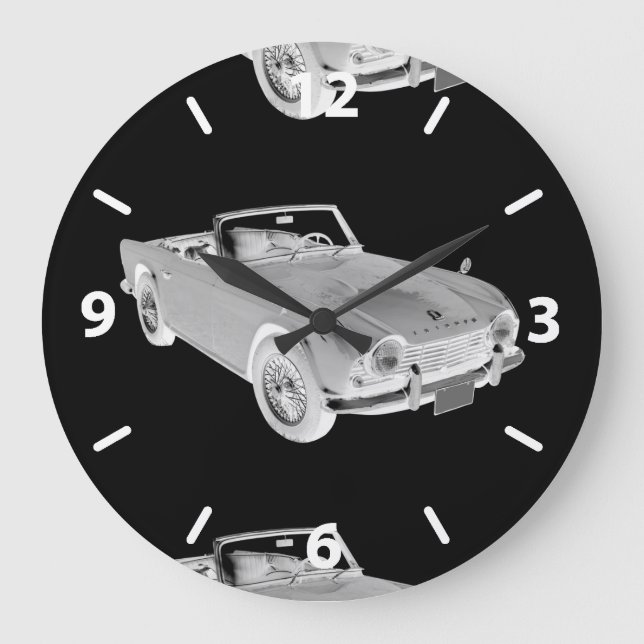 Schwarz-Weiß-Triumph Tr4 Sportwagen Große Wanduhr (Vorderseite)