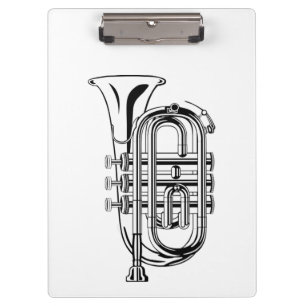 Schwarz-Weiß-Trompetenskizze Musikinstrument Klemmbrett