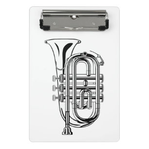 Schwarz-Weiß-Trompetenskizze Musikinstrument Mini Klemmbrett
