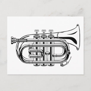 Schwarz-Weiß-Trompetenskizze Musikinstrument Postkarte