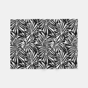Schwarz-Weiß-Tropenleaf-Wiederholungsmuster Fleecedecke