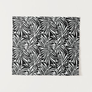 Schwarz-Weiß-Tropenleaf-Wiederholungsmuster Wandteppich