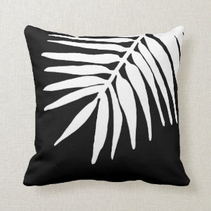 Schwarz-Weiß-Tropenpalme-Blätter, monochrom Kissen