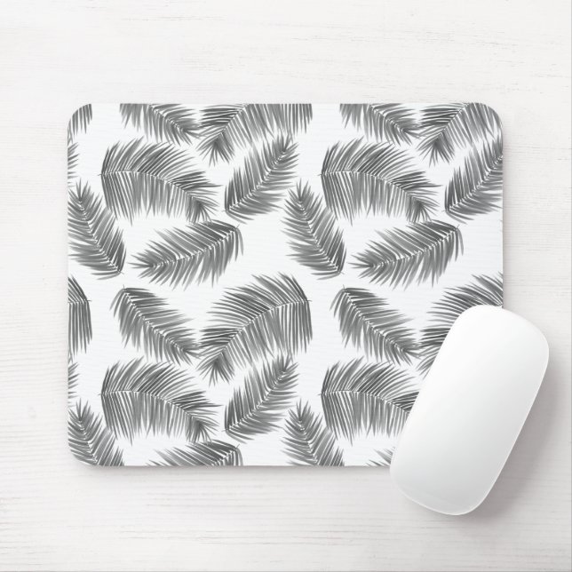 Schwarz-Weiß-Tropenpalme-Blätter Muster Mousepad (Mit Mouse)