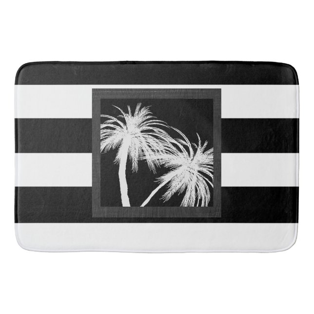 Schwarz-Weiß-Tropenpalmen Moderner Chic Badematte (Vorderseite)
