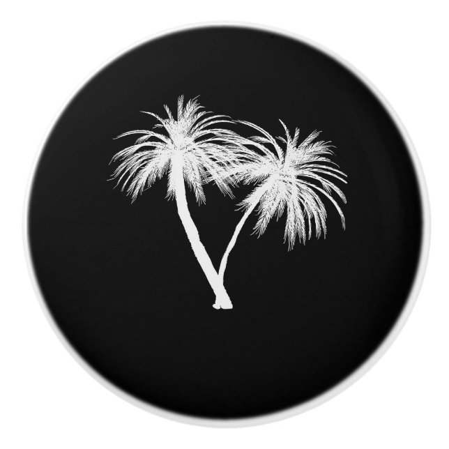 Schwarz-Weiß-Tropenpalmen Moderner Chic Keramikknauf (Vorderseite)