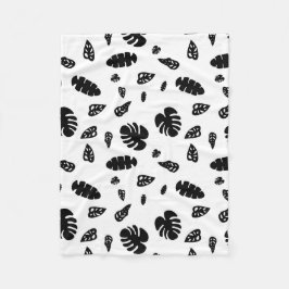 Schwarz-Weiß-Tropical Summer Blätter Muster Fleecedecke