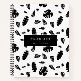 Schwarz-Weiß-Tropical Summer Blätter Muster Notizbuch