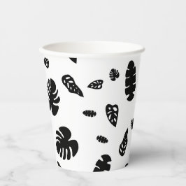 Schwarz-Weiß-Tropical Summer Blätter Muster Pappbecher