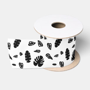 Schwarz-Weiß-Tropical Summer Blätter Muster Satinband