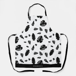Schwarz-Weiß-Tropical Summer Blätter Muster Schürze