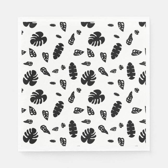 Schwarz-Weiß-Tropical Summer Blätter Muster Serviette (Vorderseite)
