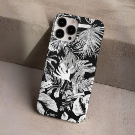 Schwarz-Weiß-tropisches Leaf-Design iPhone 16 Pro Hülle