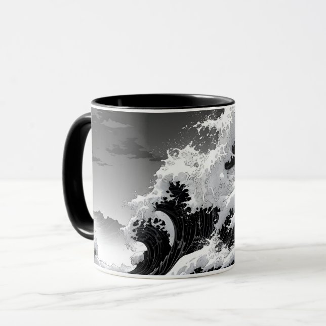 Schwarz-Weiß-Tsunami Tasse (Vorderseite Links)
