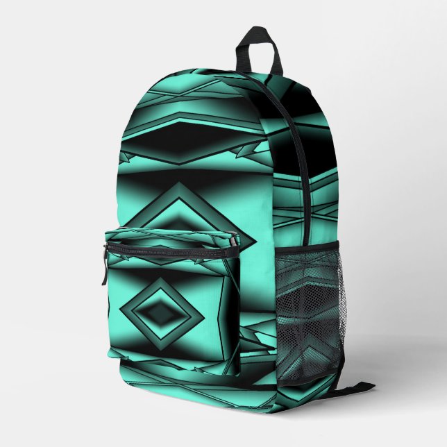 Schwarz-weiß Türkis Ombre Moderne Abstrakte Kunst Bedruckter Rucksack (Rückseitige Ecke Rechts)