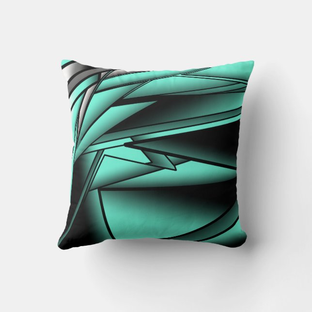 Schwarz-weiß Türkis Ombre Moderne Abstrakte Kunst Kissen (Rückseite)