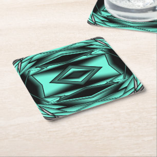 Schwarz-weiß Türkis Ombre Moderne Abstrakte Kunst Rechteckiger Pappuntersetzer