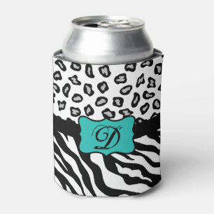 Schwarz-weiß Türkis Zebra Leopard Hautmonogramm Dosenkühler