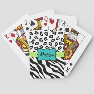 Schwarz-weiß Türkis Zebra Leopard Hautname Spielkarten