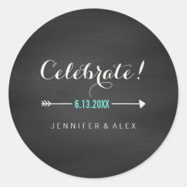 Schwarz-weiß türkisfarbene Chalkboard Celebrate We Runder Aufkleber