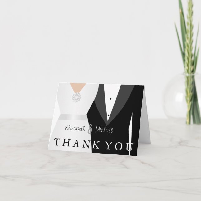 Schwarz-weiß Tuxedo Gown Generic Bridal Vielen Dan Dankeskarte (Vorderseite)