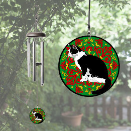 Schwarz-Weiß-Tuxedo-Katze im Extravaganten Hinterg Windspiel