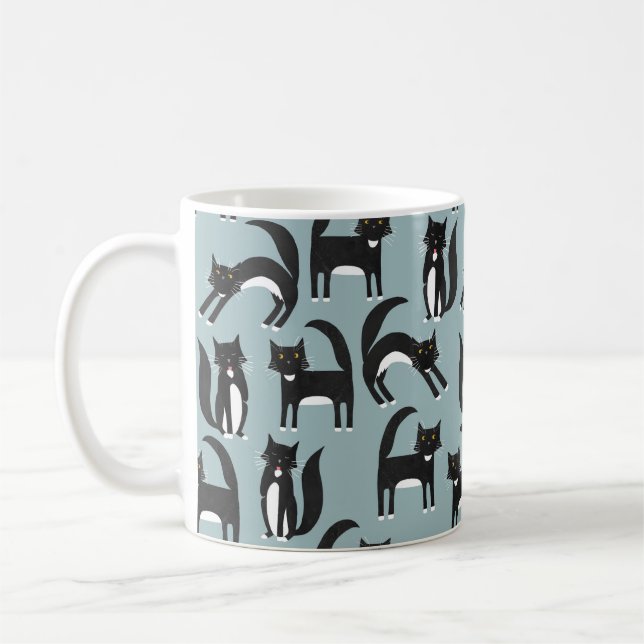 Schwarz-Weiß-Tuxedo-Katze Kaffeetasse (Links)