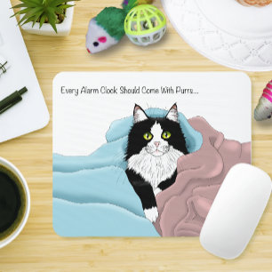 Schwarz-weiß Tuxedo Katzenleder Niedlich Blau Rosa Mousepad