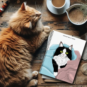 Schwarz-weiß Tuxedo Katzenleder Niedlich Blau Rosa Notizbuch