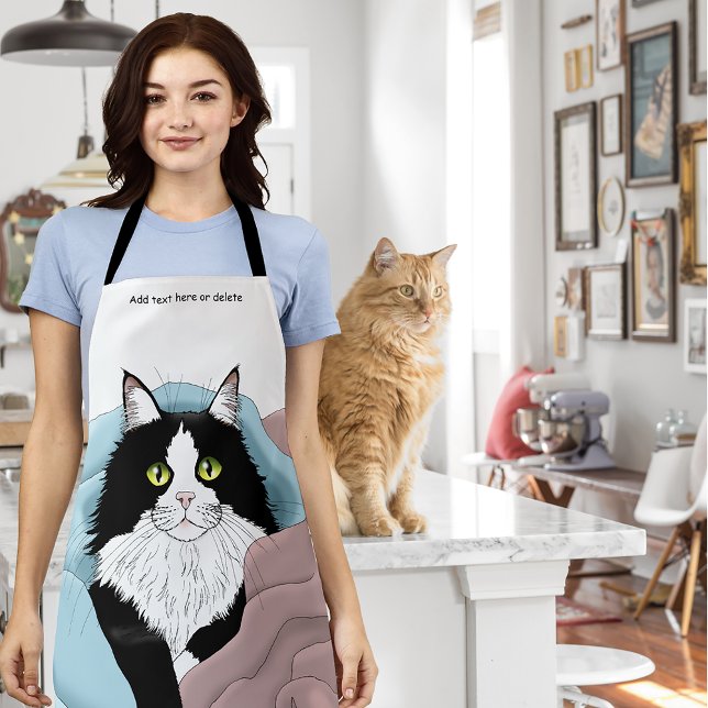 Schwarz-weiß Tuxedo Katzenleder Niedlich Blau Rosa Schürze (Von Creator hochgeladen)