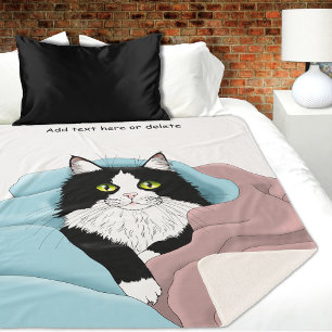 Schwarz-weiß Tuxedo Katzenleder Niedlich Blau Rosa Sherpadecke