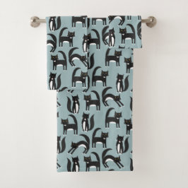 Schwarz-Weiß-Tuxedo-Katzenmuster Badhandtuch Set