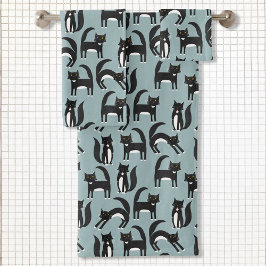 Schwarz-Weiß-Tuxedo-Katzenmuster Badhandtuch Set