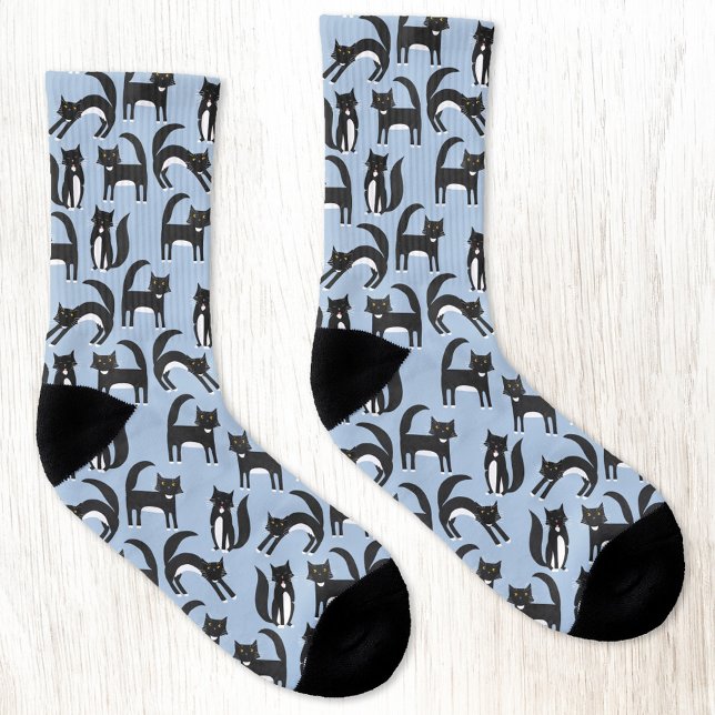 Schwarz-Weiß Tuxedo Katzenmuster Blau Socken (Von Creator hochgeladen)