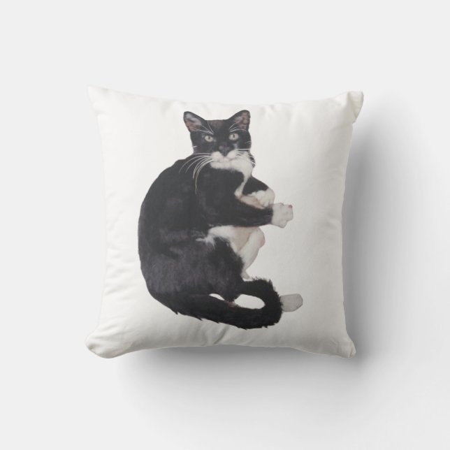 Schwarz-Weiß-Tuxedo-Katzenpolster Kissen (Vorderseite)