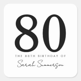Schwarz-Weiß-Typografie Achtzigster 80. Geburtstag Quadratischer Aufkleber