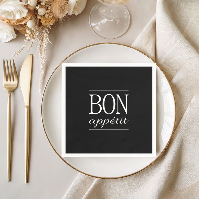Schwarz-Weiß-Typografie BON APPETIT Serviette (Black And White Typography BON APPETIT Paper Napkins)