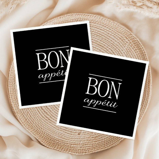Schwarz-Weiß-Typografie BON APPETIT Serviette (BON APPETIT Black & White Kitchen Quote Typography Paper Napkins)