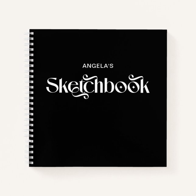 Schwarz-Weiß-Typografie-Sketch Notizbuch (Vorderseite)